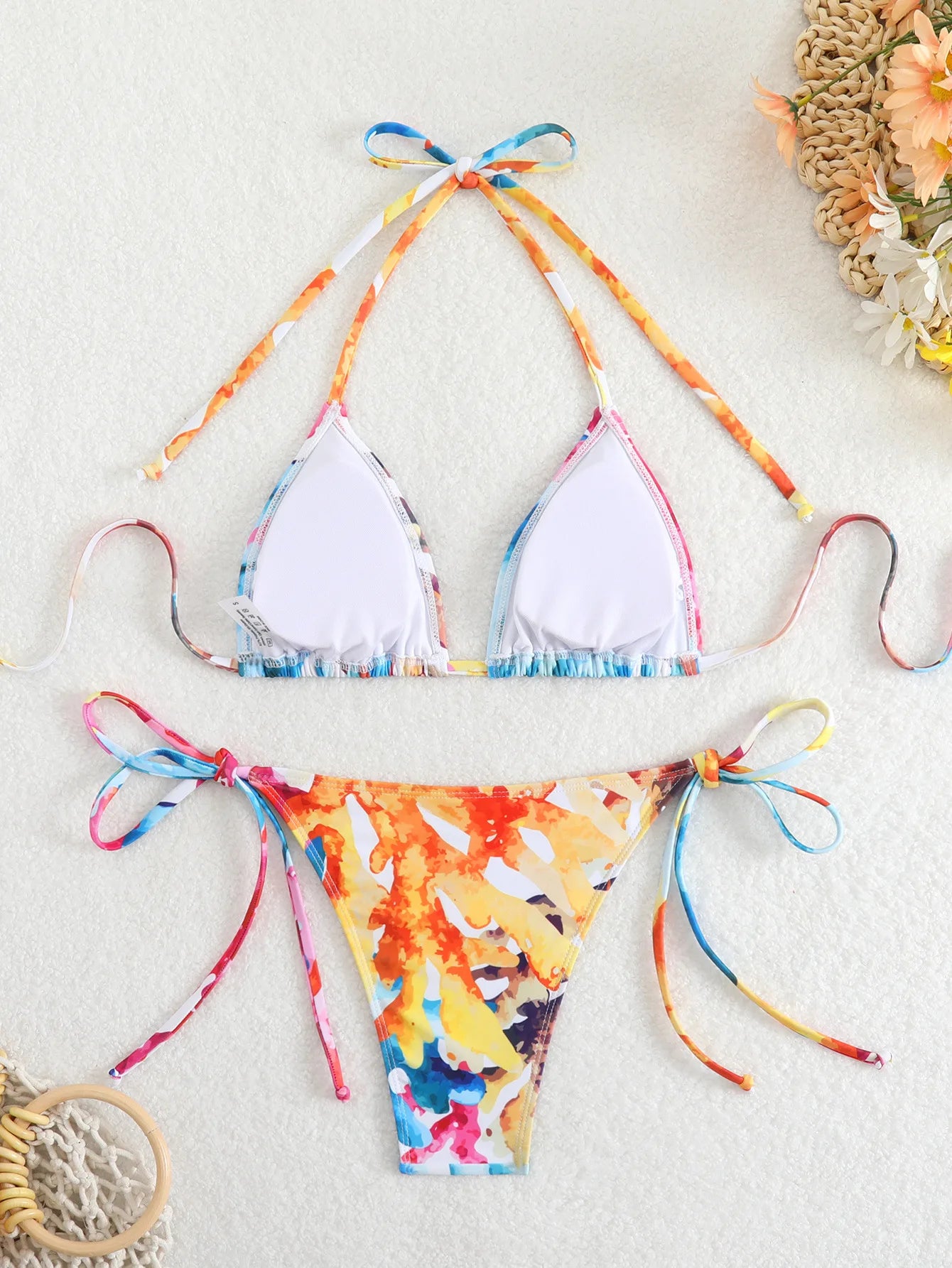 Tie Dye Gradient Mini Bikini Women Halter Push Up Bra Tie Side Thong Swimsuit Beach Pool Holiday Bathing Suit Swimwear