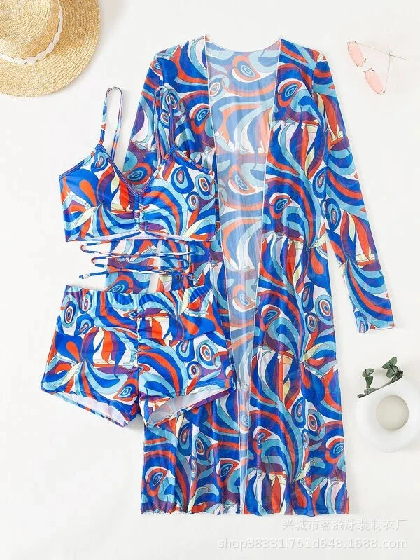 Summer Print Bikinis Swimwear Female Swimsuit Beachwear Push Up Three-Piece Bikini Set Women Swimming Bathing Suit