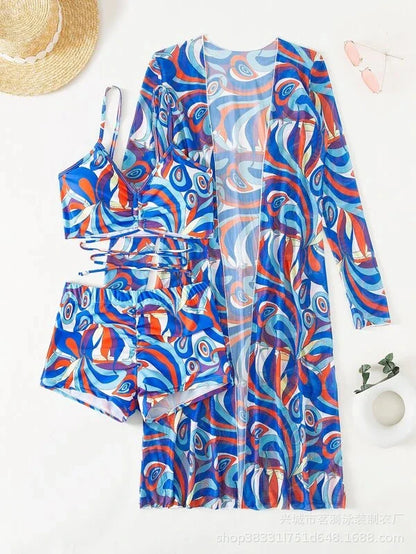 Summer Print Bikinis Swimwear Female Swimsuit Beachwear Push Up Three-Piece Bikini Set Women Swimming Bathing Suit