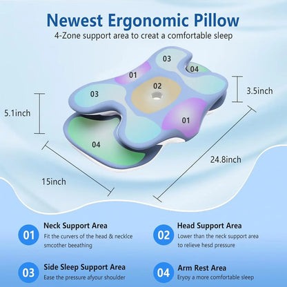 Ergonomic Cervical Pillow Memory Foam Pillow Neck Pain Relief Comes With Ice Silk Pillowcase Adjustable  For Back Side Sleepers