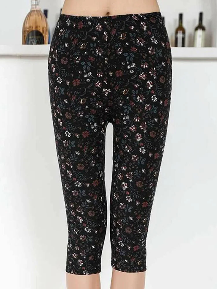 Workout Leggings Print Capris Women Push Up High Waist Pants Sportswear Short Trousers Black Fitness Legging