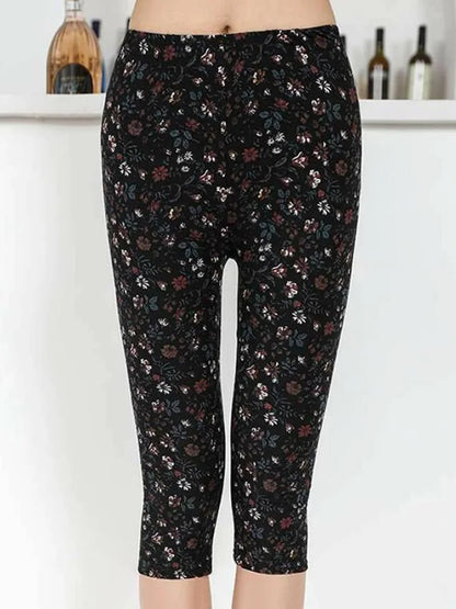Workout Leggings Print Capris Women Push Up High Waist Pants Sportswear Short Trousers Black Fitness Legging