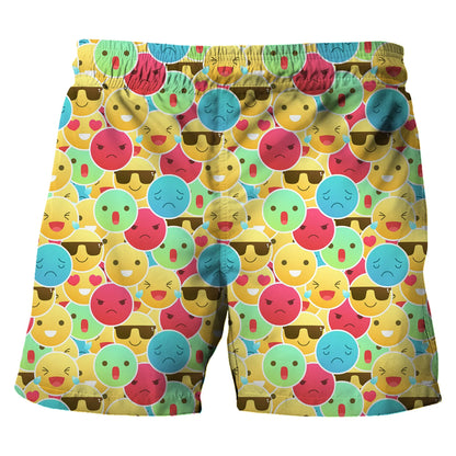 Children's Cartoon Beach Short Pants Summer Boys' Swimming Trunks Casual Funny Emojis Graphic Shorts Kids' Daily Loose Wear