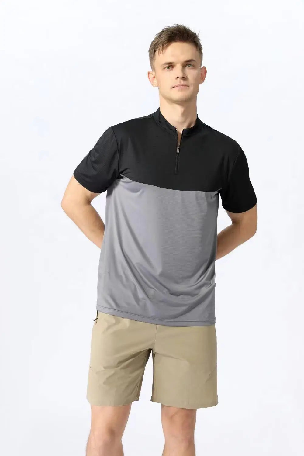 Men Slim Fit Track Top Men's Half Zipper Stand Collar Sports T-shirt with Short Sleeves for Running Fitness Training Breathable