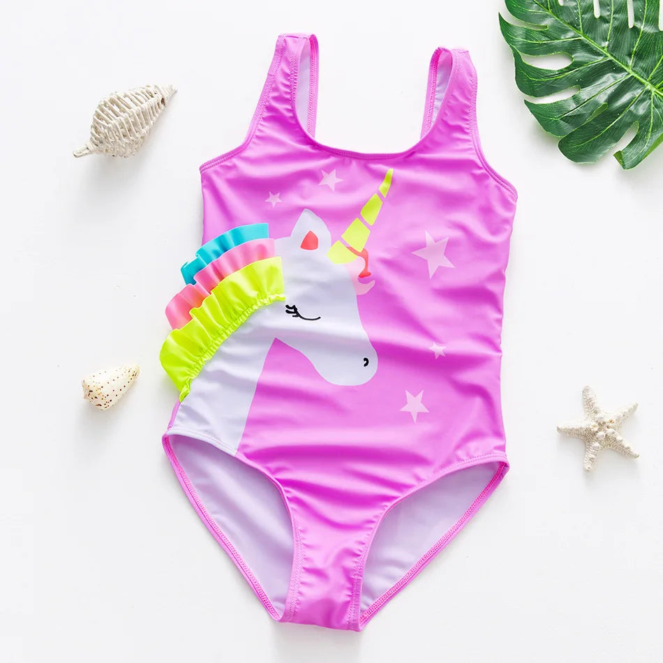 Baby Girl Fish Scale Print Swimsuit One-Piece Backless Swimwear Floral Zipper Ruffle Toddler Bathing Suit Beach Outfit 2-8Years