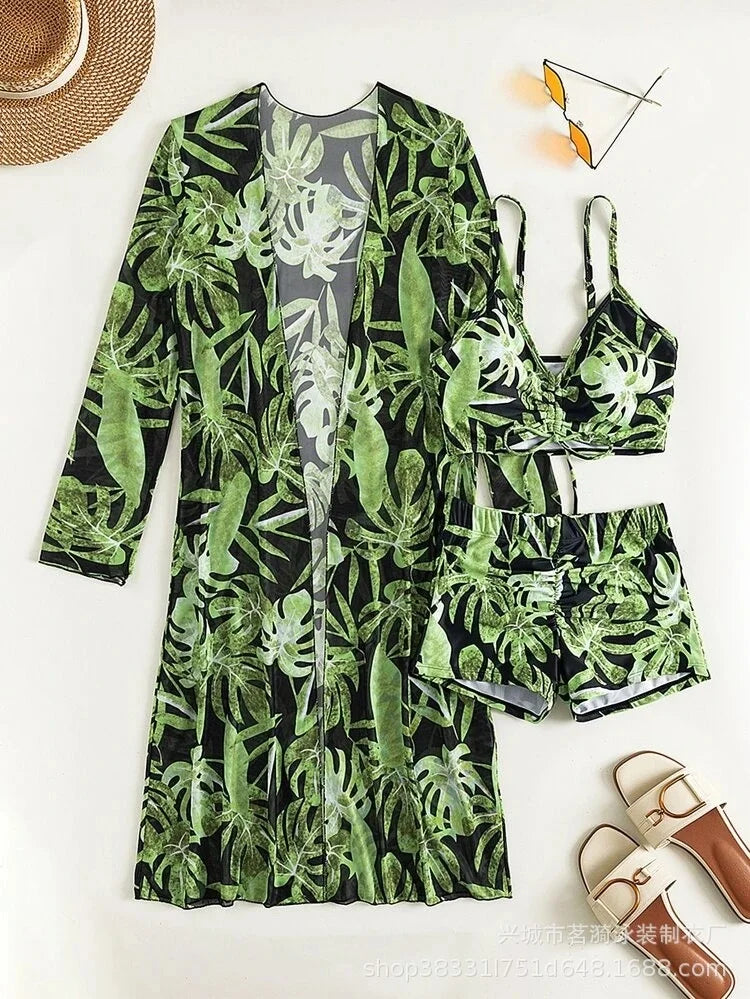 Summer Print Bikinis Swimwear Female Swimsuit Beachwear Push Up Three-Piece Bikini Set Women Swimming Bathing Suit