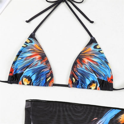3 Pieces Bikini With Beach Skirt Butterfly Print String Bathing Suit Women Swimwear Female Swimming Swimsuit