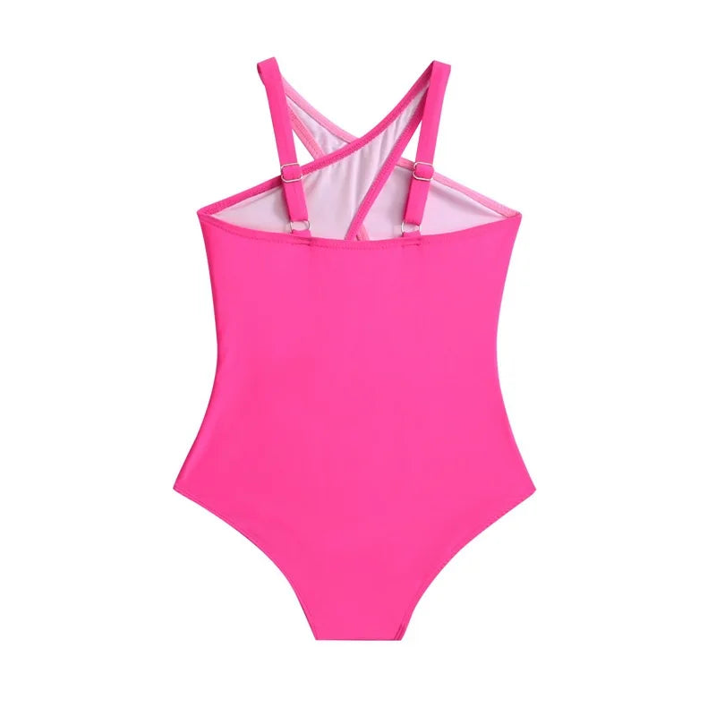 Pink Girls One Piece Swimsuit 5-14 Year Kids Swim Suit Teenage Children's Swimwear Criss Cross Bathing Suits Beach Bodysuit