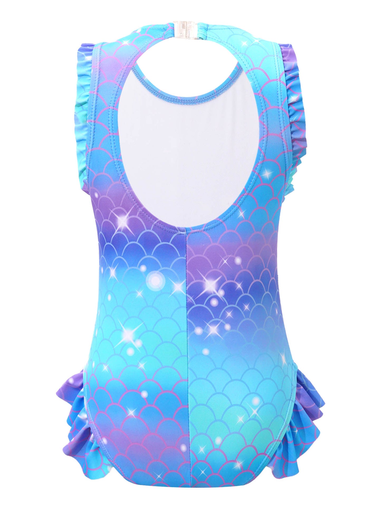 Kids Girls Mermaid Swimsuit Sleeveless Fish Scales Print Ruffle Flounce Jumpsuit Bathing Suit Pool Beach Athletic Swimwear