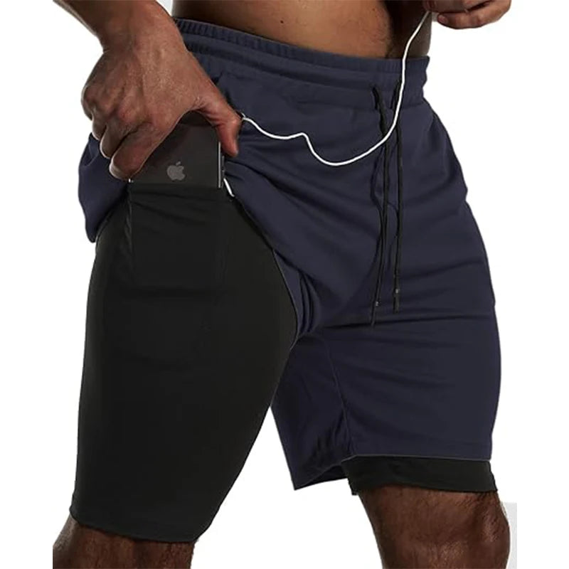 Men Sport Shorts Sportswear Double-deck Running Shorts 2 In 1 Beach Bottoms Summer Gym Fitness Training Jogging Short Pants Men
