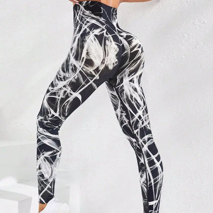 3D Colorful Tie-Dye Print Women's Yoga Pants Fashion Creative Design Gym Fitness Leggings Simple Stripe Comfortable Elastic Pant
