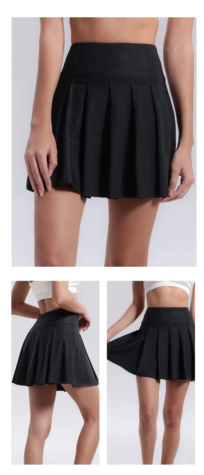 Aiithuug Crease Resistant Tennis Skorts Pockets Pleated Tennis Skort Sports Skirts Stretchy Running Shorts Skirt Golf Skorts