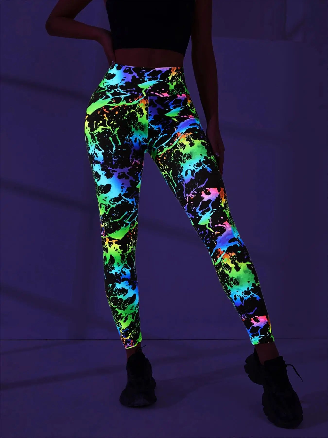 high-waisted, hip-lifting digital printed yoga pants, women's sports and fitness fluorescent hip-lifting tight pants