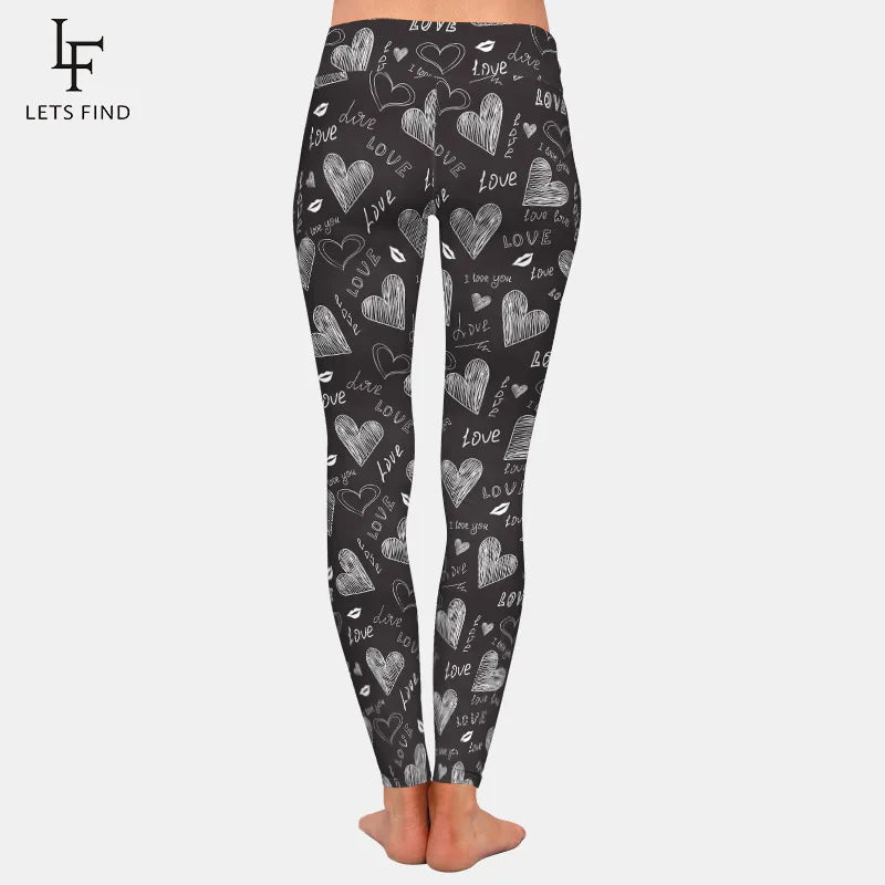 High Waist Women Fitness Leggings Fashion 3D Valentine's Pattern Printing Elastic Warm Slim Leggings