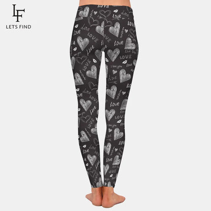 High Waist Women Fitness Leggings Fashion 3D Valentine's Pattern Printing Elastic Warm Slim Leggings