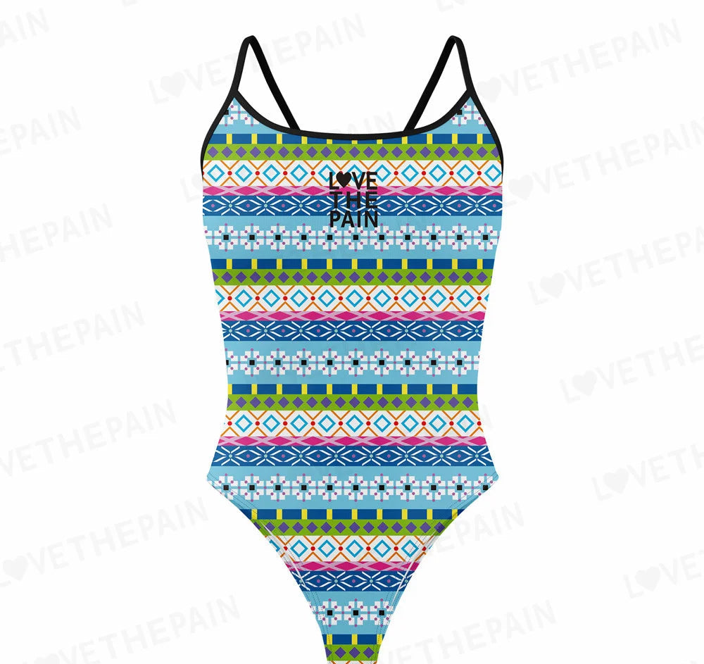 Love The Pain Leopard Print One Piece Swimsuit Thin Straps Versatile V-back Women's Swimwear Monokini Triathlon Swimsuit