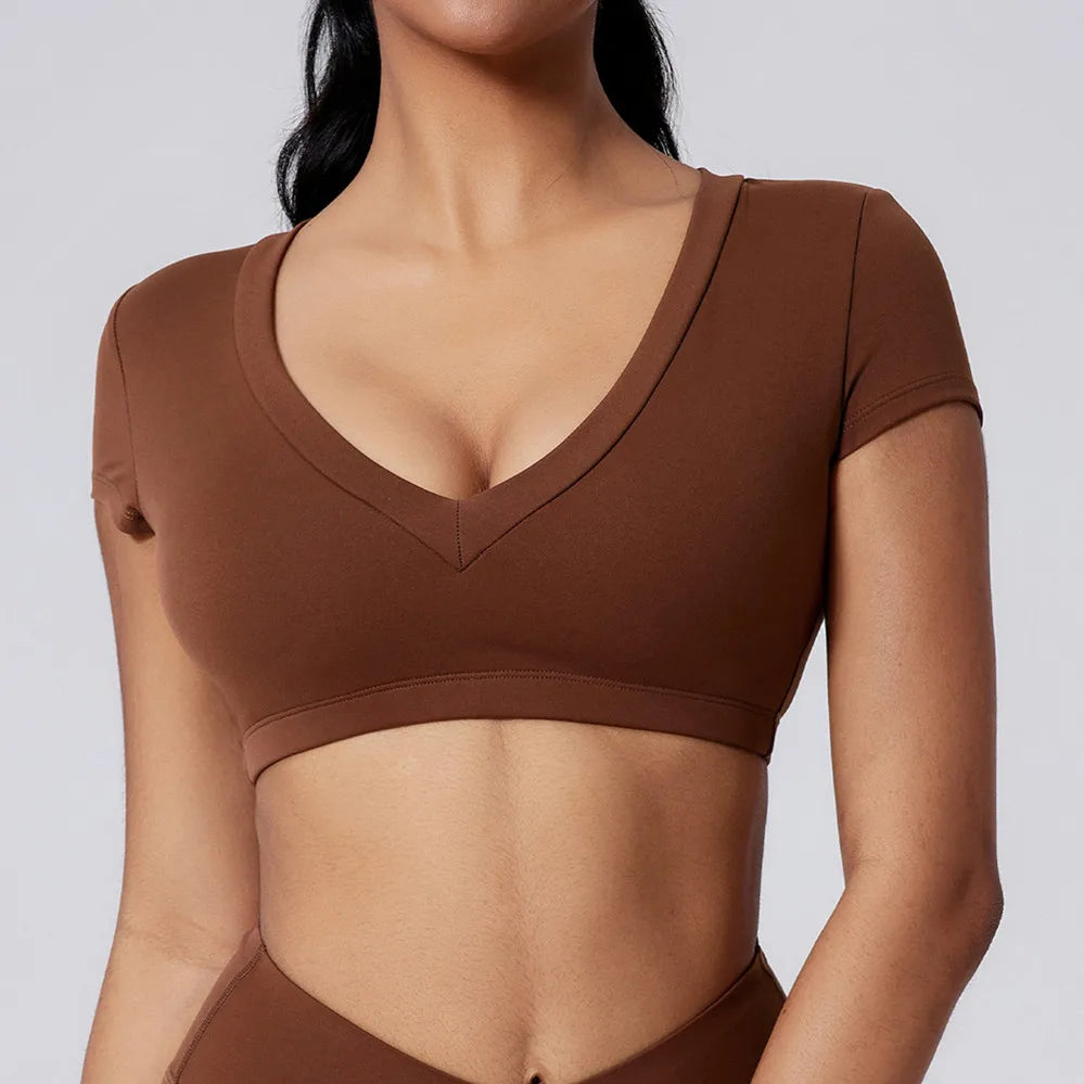 Pad 2PCS Short Sleeve Women Gym Yoga Set Clothes Sportswear Running Shorts Workout Sports Crop Top Running Suits