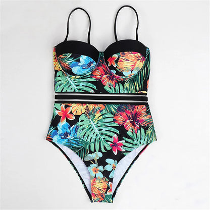 S - XL Leaves Printed Underwired With Bra Cup Women Swimwear One Piece Swimsuit Female Monokini Bather Bathing Suit Swim