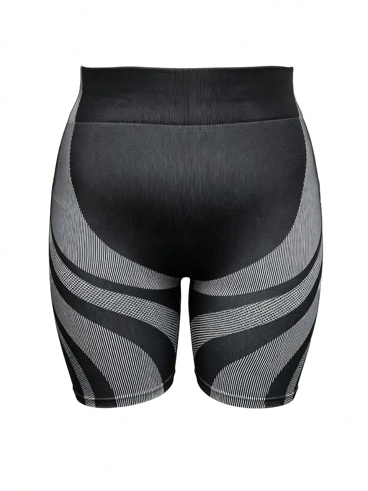 Plus Size Women High Waist Seamless Gym Shorts, Grey Black Color Block Butt Lifting, High Stretch, Yoga Running Biking, Summer