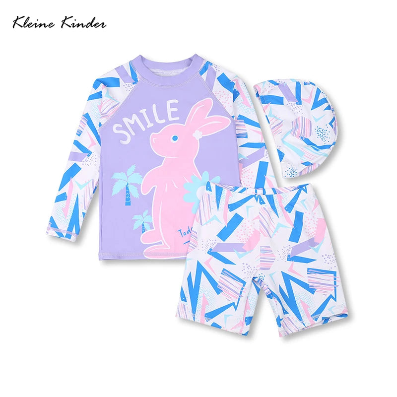 Girls' Long-Sleeve Rash Guard Set with Shorts & Cap