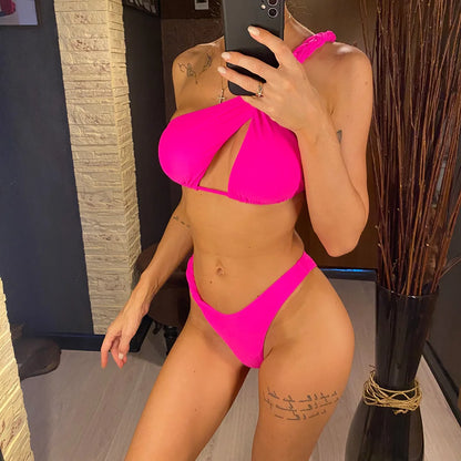 Cut Out One Shoulder Brazilian Bikini Women Swimwear Female Swimsuit Two-pieces Bikini set Bather Bathing Suit Swim
