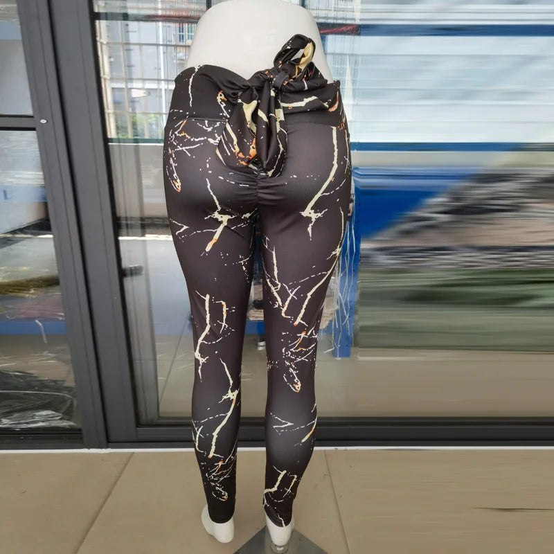 High Waist Bowknot Leggings Butterfly Print Yoga Pants Bandage Tights for Women Push Up Exercise Fitness Workout Legging