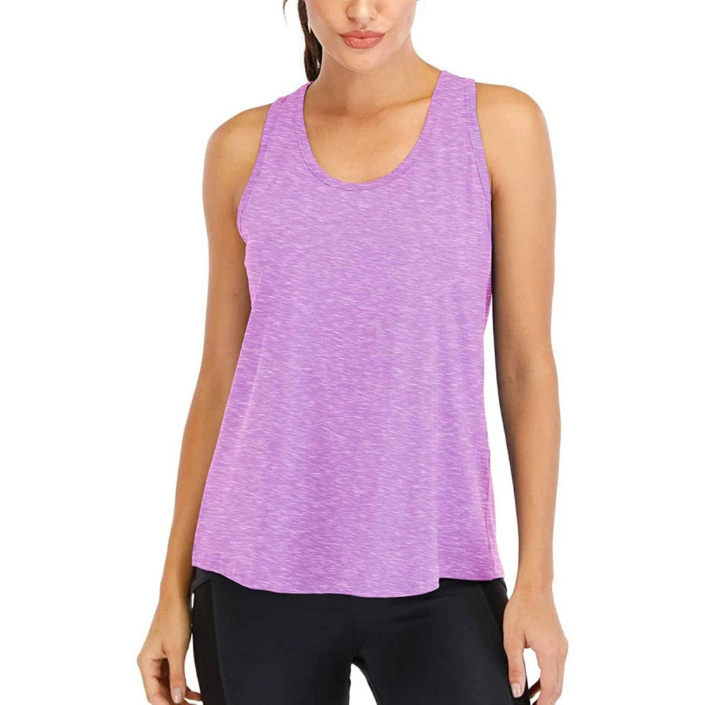 Summer Quick-dry Yoga Fitness Tank Top For Women Solid Color Soft Breathable Racerback Sleeveless Loose Fit Casual Sports Vest