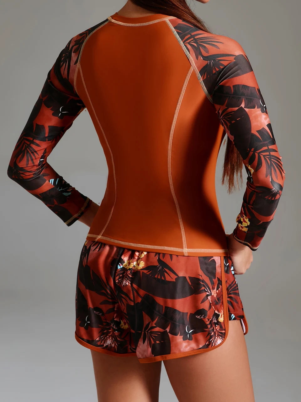 Two Pieces Surfing Swimsuit Female Long Sleeve Rash Guard Print Swimwear Women Diving Sporty Beachwear Bathers Bathing Swimming Suit