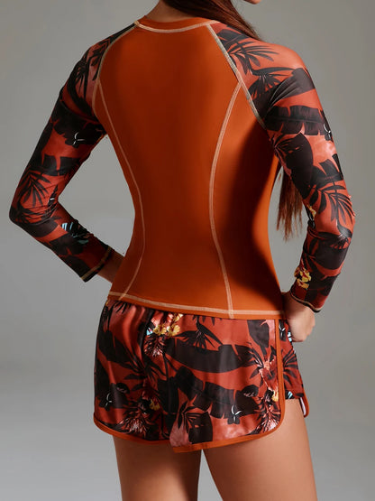 Two Pieces Surfing Swimsuit Female Long Sleeve Rash Guard Print Swimwear Women Diving Sporty Beachwear Bathers Bathing Swimming Suit