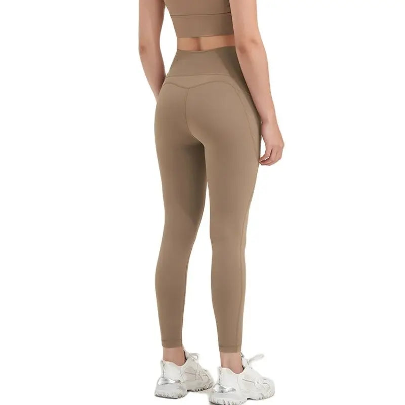 Nylon Leggings Yoga Women's Pants Gym Sport Fitness Pants Tight Elastic Breathable High Waist Side Pockets Sportswear