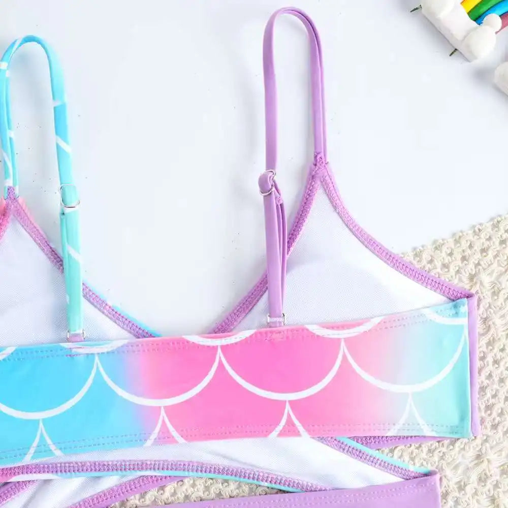Girls 3pack Mermaid Print Cross Wrap High Waist Bikini Beach Pants Kids Swimsuit 8-12 Years Children's Swimwear Bathing Suit