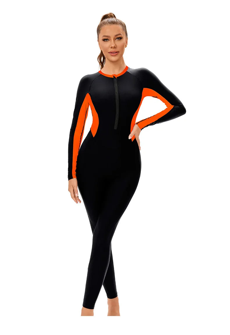 Modest Full-Coverage Swimwear Women's Islamic Long Sleeve One-Piece Swimsuit with UPF 50+  Pants