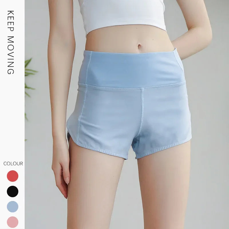 (S-XL)Women Quick Dry Running Shorts Anti-exposed Slim Fit Gym Bottoms Jogging Fitness Sport Shorts with Back Zipper Pocket