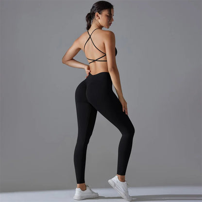 2PCS Women Scrunch Tracksuit Fitness Seamless Yoga Set Sportswear Workout Sport Bra High Waist Legging Gym Pant Activewear