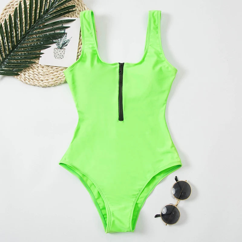 Multi Designs Color Printed Zipper Swimsuit One Piece Swimwear Women Floral Bathers Bathing Swimming Swim Suit Female Beachwear