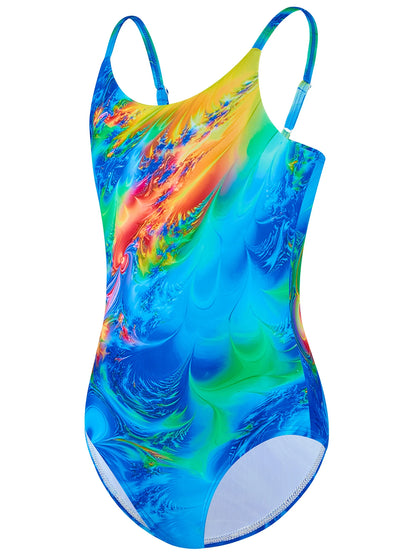 One-Piece Swimwear Kids Girl Allover Colorful Print Swimsuit Bikini Cut Bottom Sleeveless Beach Pool Toddler