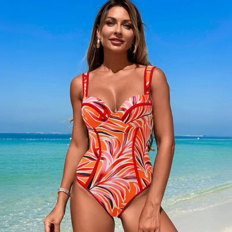 Vintage Black White Patchwork One Piece Swimsuit Women Halter Push Up Underwire Slim Bathing Suit Backless Holiday Swimwear