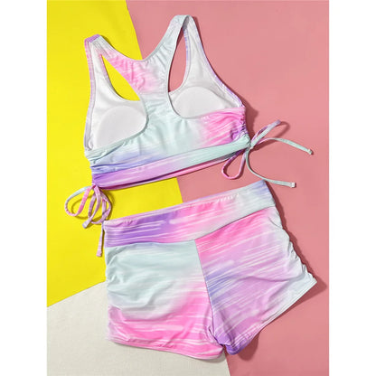 Tie Dye Lace Up Shorts Female Swimsuit High Waist Bikini Women Swimwear Two-pieces Bikini set Bather Bathing Suit Swim