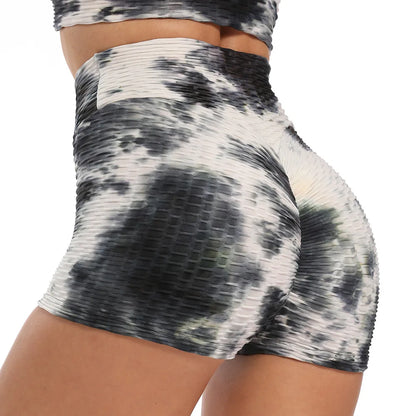 High Waist tie-dye Yoga Shorts Marble Scrunch Butt Biker Shorts Leggings Gym Fitness Pants Running Stretch Training Pants