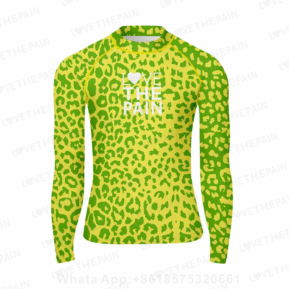 Love The Pain Men Rash Guard High-Elastic Long Sleeve Surfing Swimsuit Top Water Sports Fitness Quick-Dry Diving Surf RashGuard
