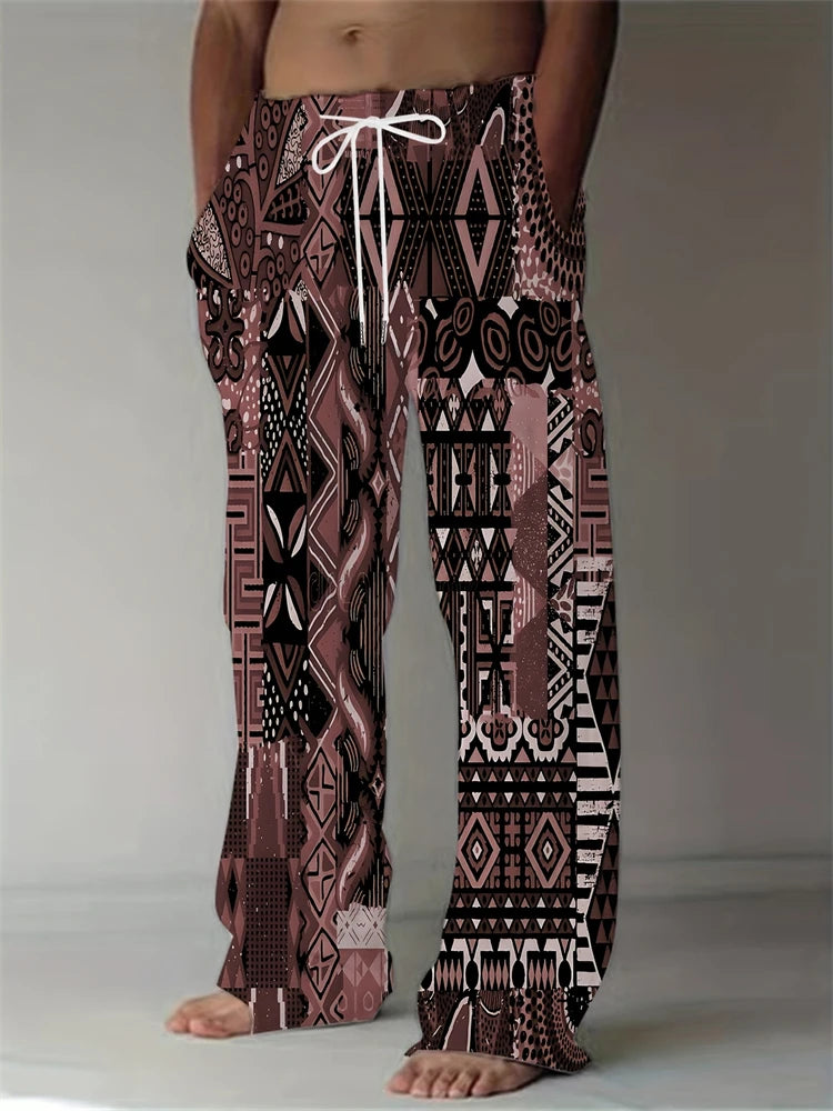 Fashion Men's Casual Pants Vintage Ethnic Print Men's Casual Pants Beach Travel Wide Leg Pants Street Oversized Men's Trousers