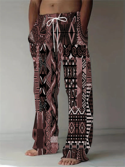 Fashion Men's Casual Pants Vintage Ethnic Print Men's Casual Pants Beach Travel Wide Leg Pants Street Oversized Men's Trousers