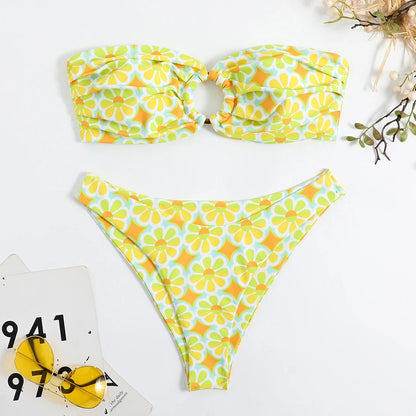 Floral Bikinis Bandeau Swimsuit for Woman Female Swimwear Women Thong Bikini Set Summer Swim Beach Wear Bathing Suits