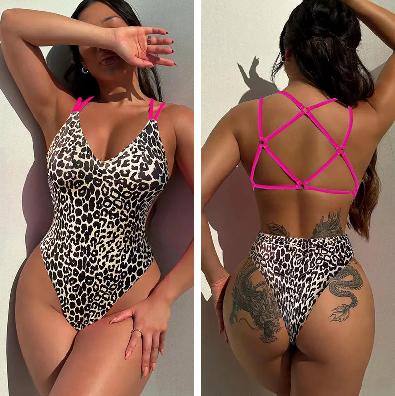 Solid Color or Pattern Swimsuit Pad Beach One Piece Swimwear Women Bathers Hi Cut