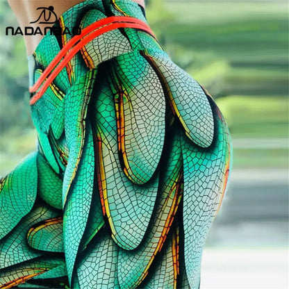 NADANBAO Sporting Leggings Women Green Wings Print Pants Multi Designs