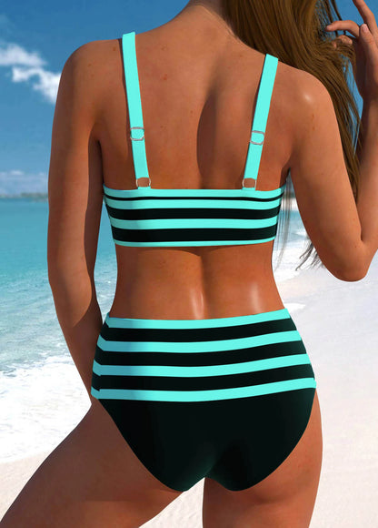 Women's Summer Two-piece Swimsuit with Black and White Printed Lace Up Casual Beach Swimsuit S-6XL