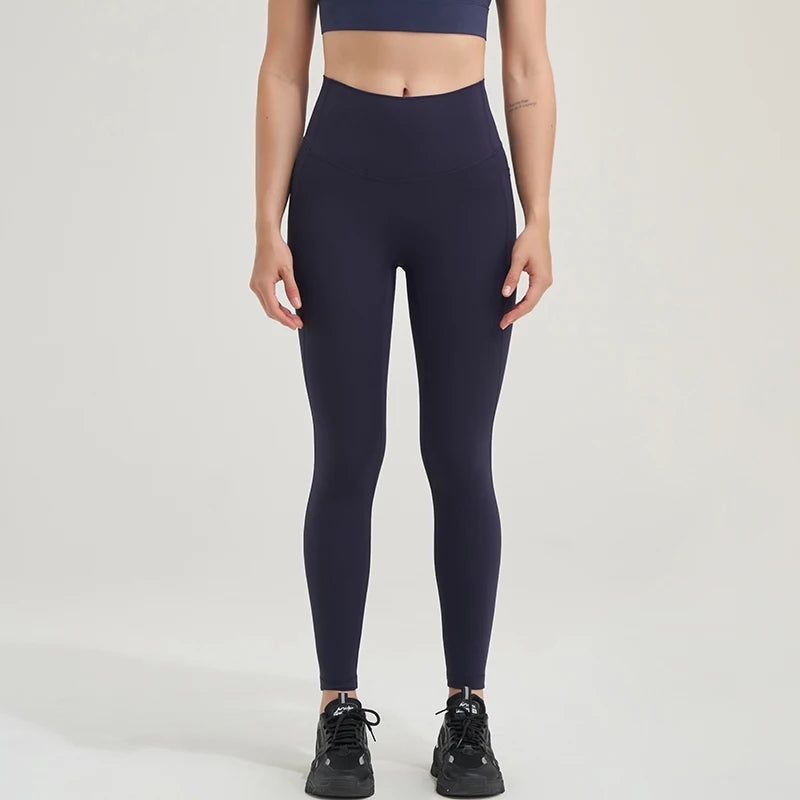 Nylon Leggings Yoga Women's Pants Gym Sport Fitness Pants Tight Elastic Breathable High Waist Side Pockets Sportswear