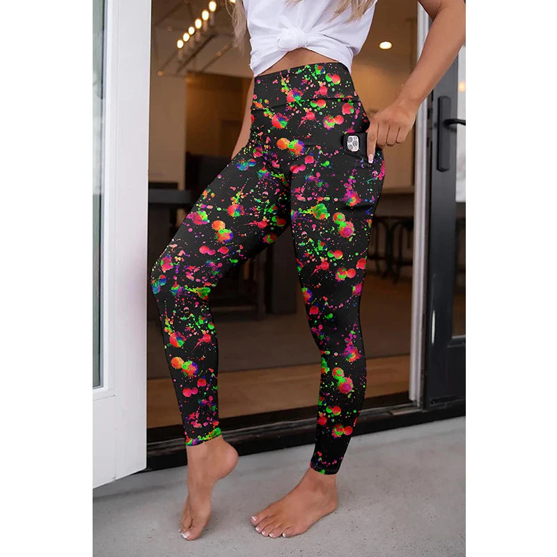 High Quality Women Elastic Pocket Pants Fashion High Waist 3D Printing Stretch Fitness Girls Leggings