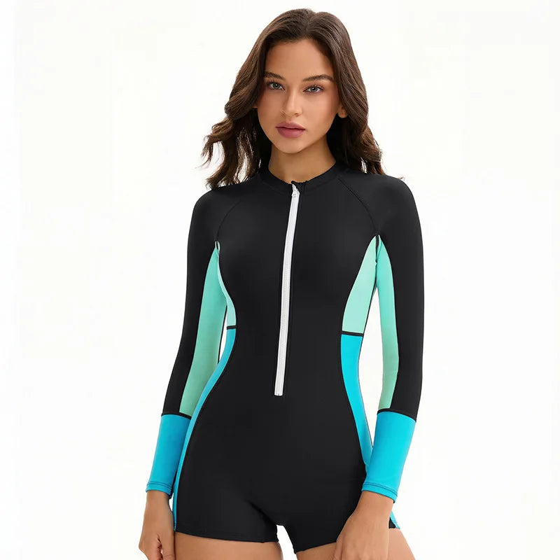 Modest Long Sleeve Swimsuits for Women Bathing Suit Rash Guard Surfing One Piece High Neck Swimwear Modest Beach Wear