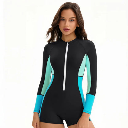 Modest Long Sleeve Swimsuits for Women Bathing Suit Rash Guard Surfing One Piece High Neck Swimwear Modest Beach Wear